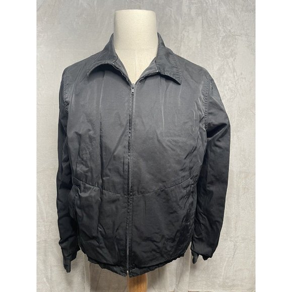 Guess Mens Full Zip Jacket Sz Large Black Zipper Pockets Lined Button Cuffs - Picture 1 of 9